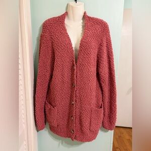 ZENANA Pink Salmon Thick Textured Cardigan Sweater Size 1X